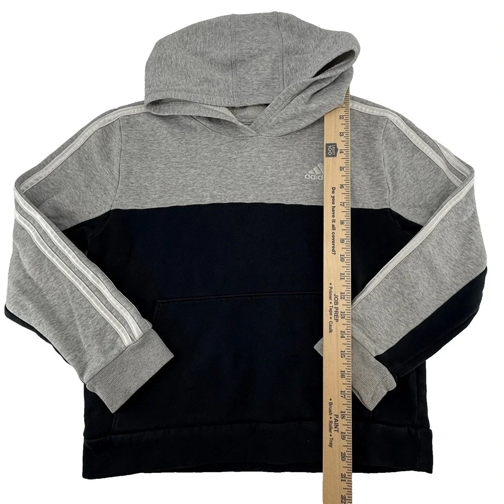 Adidas Kids Hoodie M 10-12 Gray Black‎ 3 Stripe Athletic Pullover
